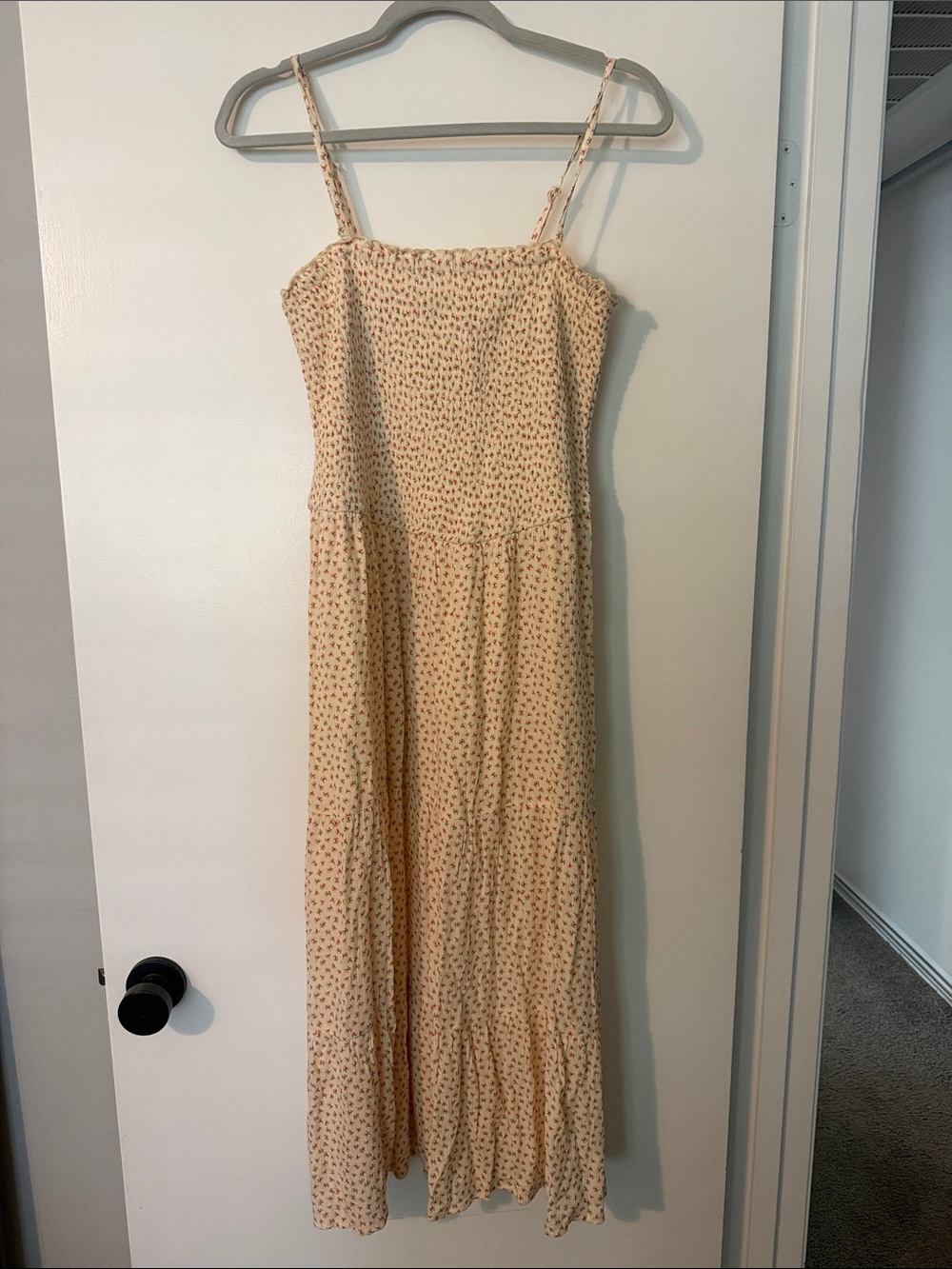 Aeropostale Cream Yellow Floral Maxi Dress with Smocked Bodice